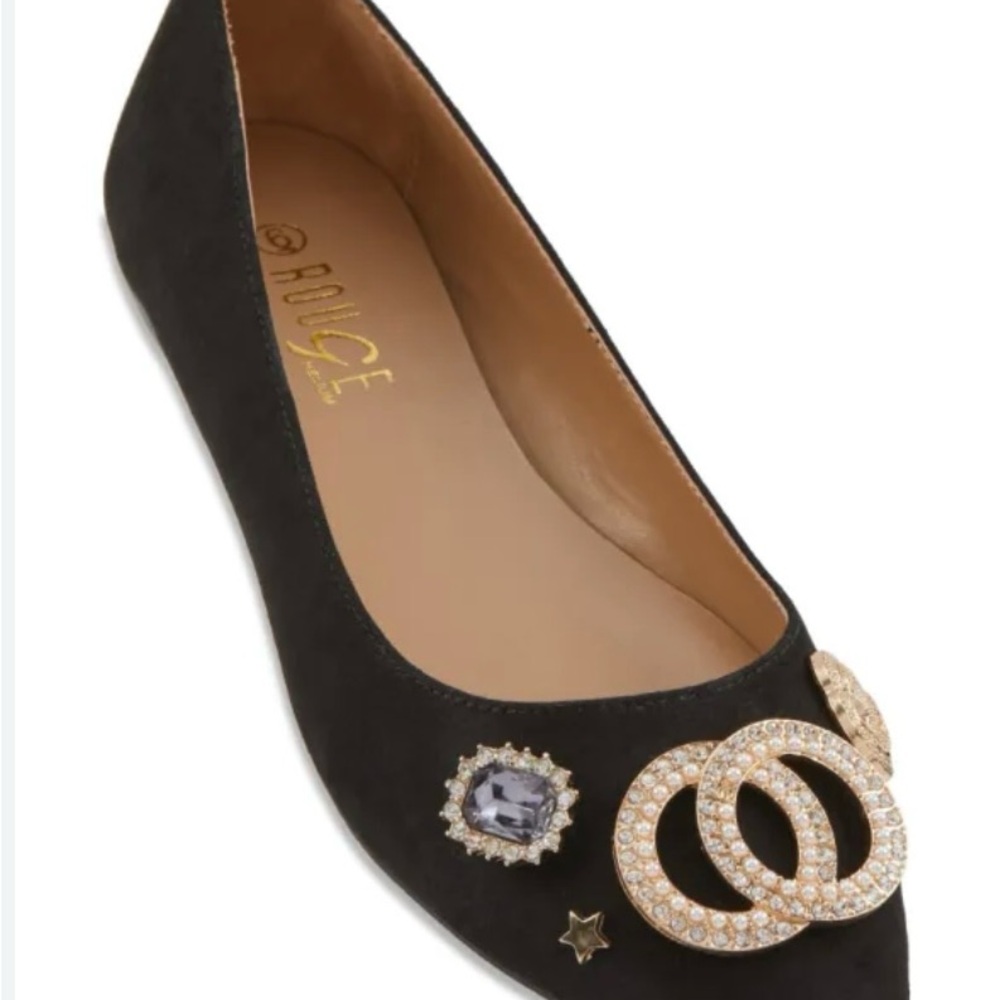 Rouge Black Flats with Pearl & Gold Embellishments - Picture 15 of 16